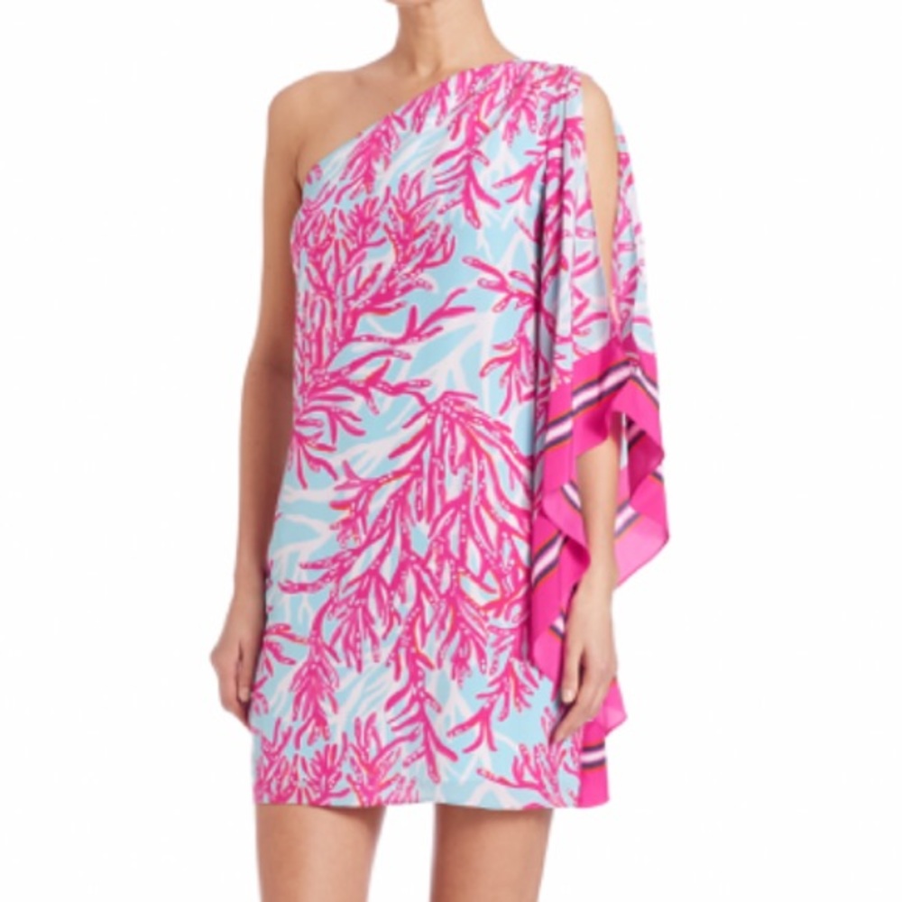 Lilly Pulitzer Pink and Blue One-Shoulder Dress